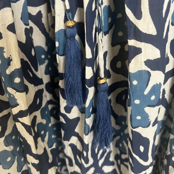 TERA BORA Full Cut Mixed Blue Batique Maxi in Length Bohemian Skirt - Picture 10 of 13